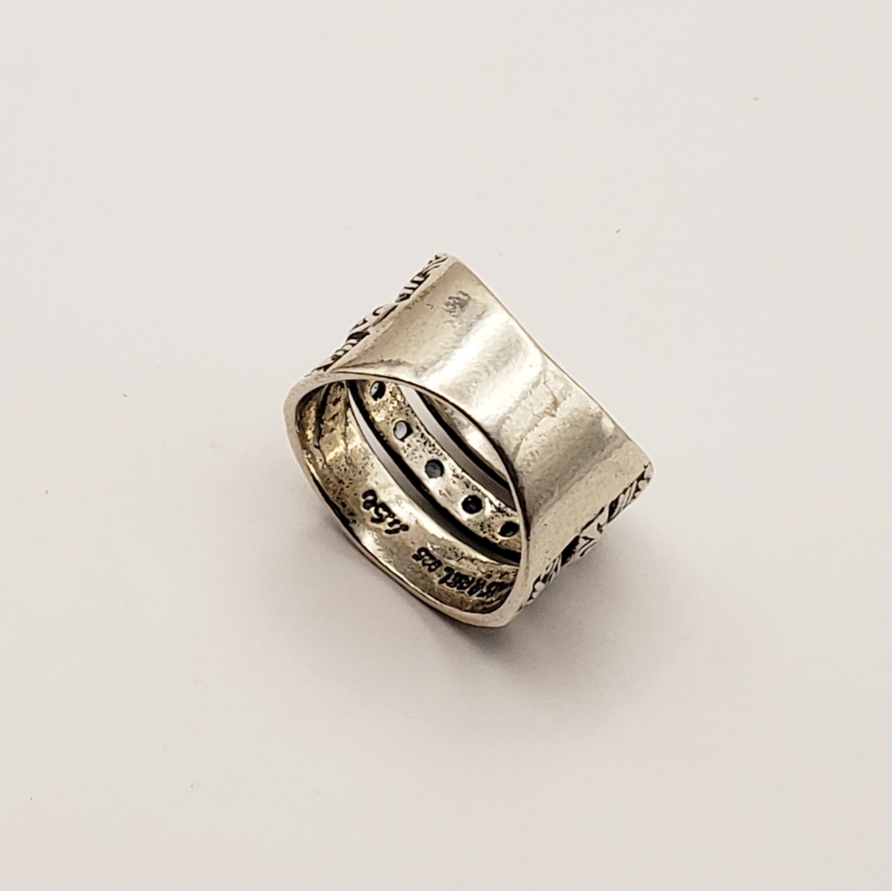 Didae Israel and Artisan 925 Sterling Silver Aqua Accented Wide Band Ring 8.25 - Picture 4 of 14